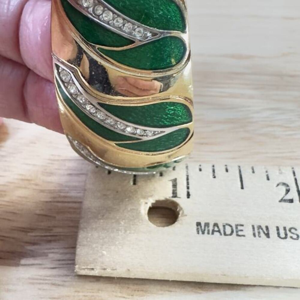 Christian Dior Bracelet Gold Tone Clear Rhinestone Green Enamel Sz 6.5 - Picture 14 of 16